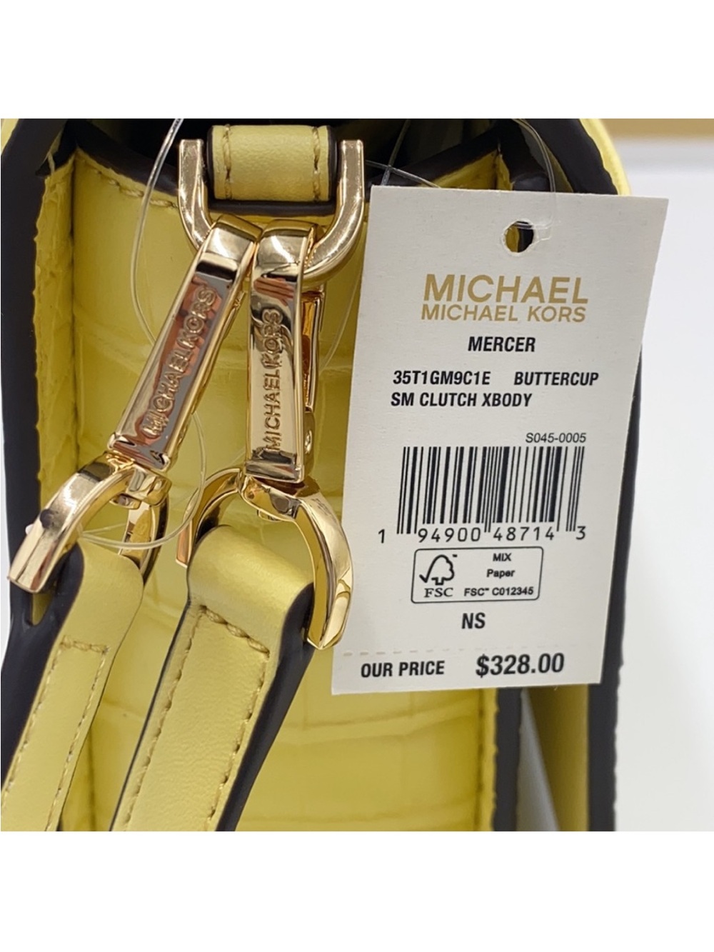 NWT Michael Kors Mercer  BUTTERCUP Croc-Embossed Leather Crossbody Bag - Picture 14 of 14